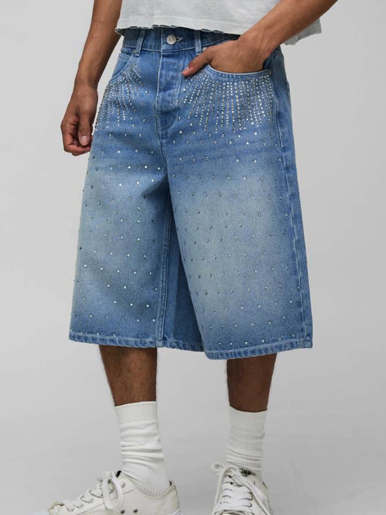 Distressed Denim Knee Shorts
